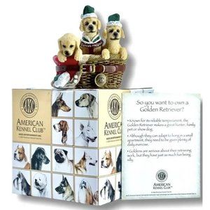 NIB Golden Retriever American Kennel Puppies Basket Holiday Figurine Ornament